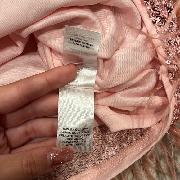 Lulus Flirtatious Future Pink Sequin Feather Hem Bodycon Mini Dress, Size Small - Picture 7 of 7